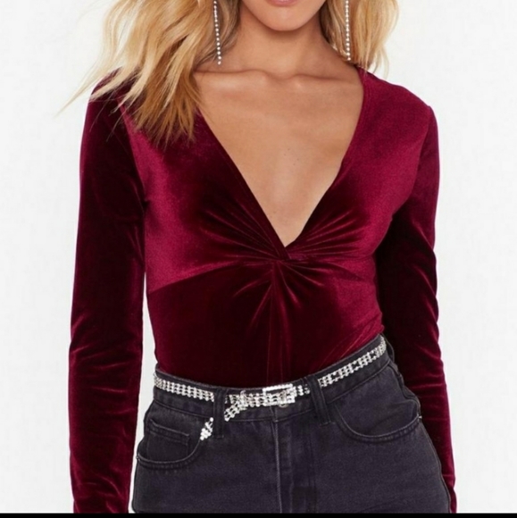 Nasty Gal Tops - Nasty Gal Deep Red Twist Front Bodysuit Size 10